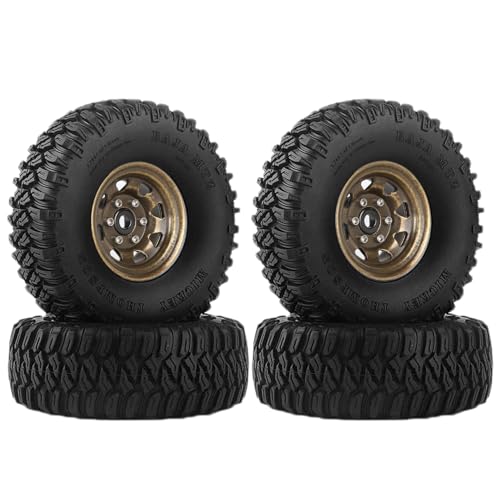 4PCS 1.55 inch Aluminum Metal Beadlock Wheels Rim Rubber Tires Set Replacement for 1/10 RC Crawler Car for D90 TF2 Tamiya CC01 CC02 LC70 JIMNY Axial AX90069 Upgrade Parts(Bronze) - color: Bronze