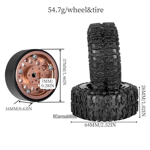 1.3" Beadlock Wheels Tires Set Aluminum Alloy w/Metal Steel Ring for TRX4M SCX24 FCX24 Ascent-18 1/18 1/24 RC Crawler Upgrade Parts,RCarmubWow 1.3 Beadlock Wheels and Tires,4pcs,Brown - color: Brown(4pcs)