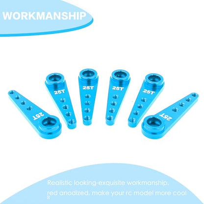 6PCS Aluminum 25T Servo Horn 37mm for Futaba Savox Power(Blue) | 25 Teeth Extension Steering Arm Server,Compatible with Futaba Savox Power HD HSP MG995 MG996 Servos,CNC Machining - color: 6pcs Blue