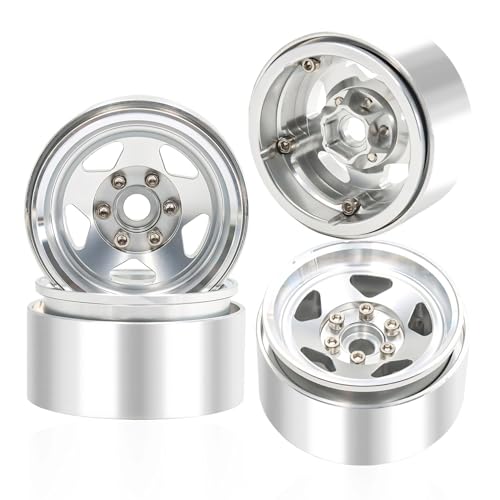 1.9 Beadlock Wheels, 4pcs Silver | Aluminum RC Rims Hub with Positive Offset 12mm Hex for 1/10 RC Crawler Axial SCX10 II III 90046 AXI03007 Traxxas TRX4 TRX6 - color: Five Models-silver