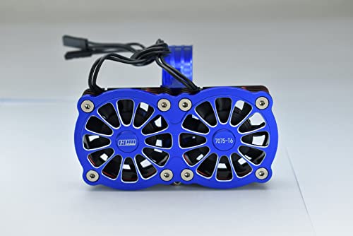 Aluminum 7075-T6 Motor Heatsink with Dual Metal Frame Cooling Fan and Adjustable Mount for 1:5 Arrma KRATON 8S BLX/Outcast 8S BLX/Traxxas X MAXX 6S / X MAXX 8S / 1:7 XO-01 - Blue