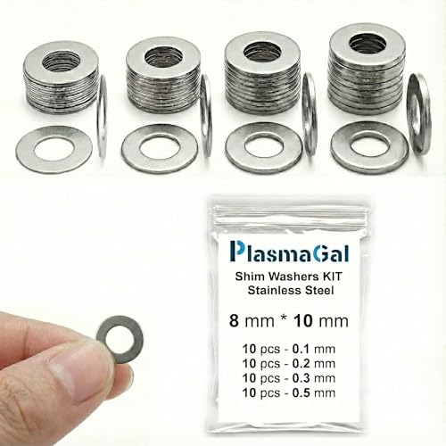 Shim Washers Stainless Steel 8x10 Precision Spacer Kit for Bearings Gearboxes CNC and RC Tuning Assortment 40 Pieces 10 Units x 0.1/0.2/0.3/0.5 mm Deburred Flat Tight Tolerance Professional Use - size: 8x10