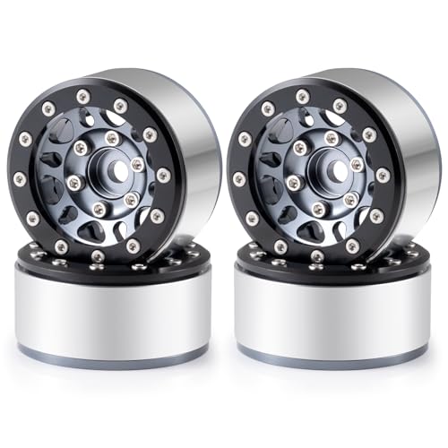 RCLIONS 1.55inch Aluminium Beadlock Wheels Rims for Axial UTB18 D90 TF2 CC01 AX90069 MST JIMNY 1/10 RC Crawler Trail Truck Car Upgrade Parts (Titanium) - color: Titanium
