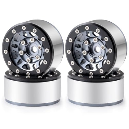 1.55inch Aluminium Beadlock Wheels Rims for Axial UTB18 D90 TF2 CC01 AX90069 MST JIMNY 1/10 RC Crawler Trail Truck Car Upgrade Parts (Titanium) - color: Titanium