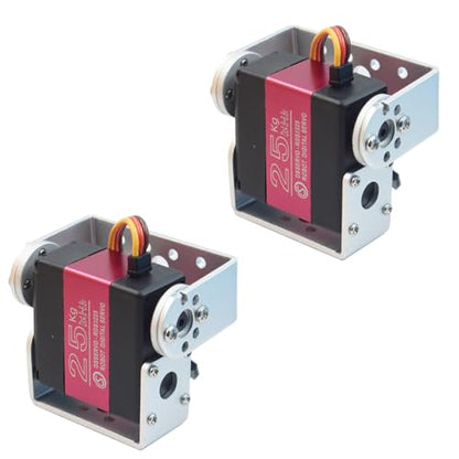 25KG Digital RC Servo RDS3225 Dual Shaft Waterproof High Speed Full Metal Gears Robot Servo with U Mounting Brackets for 1/8 1/10 RC Car Crawler Buggy Truggy DIY Robotic 180 Degree (Pack of 2)