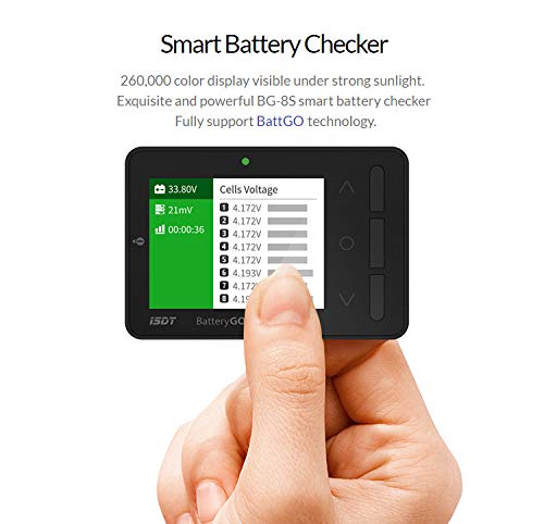 ISDT BG-8S Lipo Battery Checker,Smart Digital Battery Tester/Checker with LCD Display, Battery Capacity Tester for Life/Li-ion/NiMH/Nicd/LiPo Voltage Checker,Black