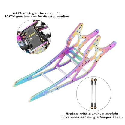 GLOBACT Titanium SCX24 LCG Chassis Frame Kit for SCX24 | with Brass Skid Plate, Stainless Steel Driveshaft, Aluminum Links, Hanger Beam, 1/24 RC Crawler Upgrade