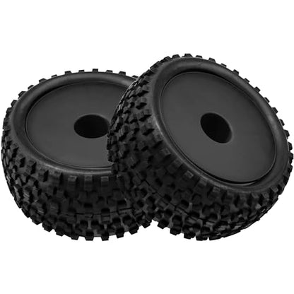 4Pack HIRCQOO OD 88mm/3.46" Front and Rear Rubber Tire Tyre & Plastic Wheel Rims 12mm Hex Hub Compatible with Redcat HPI HSP ExceedRC Kyosho Losi 1/10 Scale Off Road Buggy (Black) - color: Black