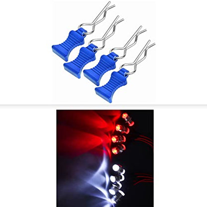 RC LED Light 8LEDs & RC Car Body Clips w/Pull Tabs for 1/10 Traxxas Arrma Redcat Tamiya Axial SCX10