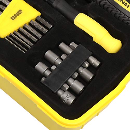 DNA MOTORING Universal Hand Tool Kit, Multi-Bit Screwdriver Hex Keys Set, Multibit Screw Driver with Screwdriver Bits, Nut Driver Set for SAE and Metric, Yellow, TOOLS-00038 - style: Screwdriver Set Tool Kit