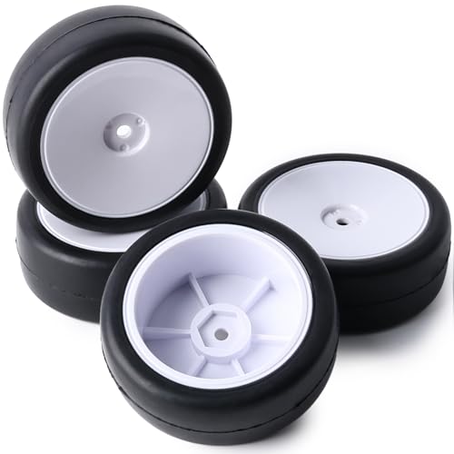 Soft 1/10 RC On-Road Tires Wheels Pre-Glued Slick Tyres 12mm Hex Wheels for Traxxas 4-Tec Tamiya TT02 TT01 Redcat Lightning EPX HPI HSP Flying Fish Kyosho Rlaarlo 1/10 RC Touring Wheels Tires Set