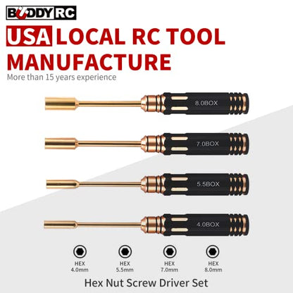 Hex Nut Screw Driver Set Titanium Nitride Coated Repair Tools Kit，4.0mm 5.5mm 7.0mm 8.0mm RC Multi-rotors Model Screwdriver Tool Kits (4PCS)