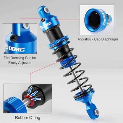 OGRC 92mm RC Shock Absorber for 1/16 Traxxas Mini Maxx XRT 1/10 TRX4 SCX10 | Aluminum, with Progressive Springs, Top-cap Bleeder Hole, Oil Shocks, Blue - color: Blue