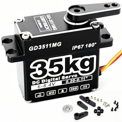 GOTECK 35KG Digital Servo,Large Torque 8.4V Full Metal Gear IP67 Waterproof Steering Servo with 25T Servo Horn for 1/8 1/10 1/12 RC Crawler Car,Robot,Boat,Truck Robot Parts (35KG(8.4V)-180°)