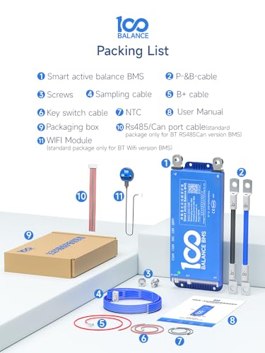 DALY Smart BMS 24V-60V 150A Built-in 1A Active Balancer | Bluetooth App Monitoring. 8S-17S LiFePO4 Li-ion LTO Support. Designed for E-Bikes, Golf Carts, RVs, Solar Systems - style: 150A 8-17S BT