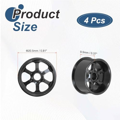 MECCANIXITY 4Pcs RC Car Wheel Rims, 20.5mm Dia 5-Spoke Black Aluminum Alloy Wheel Rims Hex Hub for HSP RC Drift On-road Racing Touring Car - color: Black