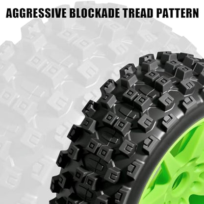 1/8 Scale RC Off-Road Buggy Tires & Wheels with 17mm Hex Foam Inserts Included, Compatible with ARRMA Typhon, LOSI, KYOSHO & More (Set of 4) - color: Green