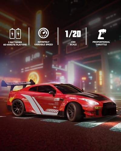 Drift RC Car, 1:20 Scale 2.4GHz 4WD 20KM/H Remote Control Cars | drift tires & racing tires, 2 batteries, LED lights, proportional throttle control, red - color: Red