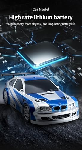 1/43 Mini RC Drift Car 2.4GHz RTR Full Proportional Remote Control Cars 4WD High Speed Racing Lights Kit and Racing Tires (4302) - color: Blue