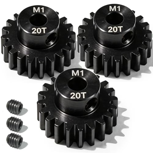 M1 Gear 20T 5mm Bore 3-Pack – High-Precision Hardened Steel Motor Pinion Gear for 1/8 1/10 RC Crawler, Monster Truck, Short Course Truck & Boat (Compatible with Traxxas Axial, FMS, HSP Redcat Losi) - style: M1 3Pcs 20T