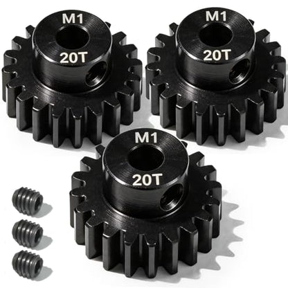 M1 Gear 20T 5mm Bore 3-Pack – High-Precision Hardened Steel Motor Pinion Gear for 1/8 1/10 RC Crawler, Monster Truck, Short Course Truck & Boat (Compatible with Traxxas Axial, FMS, HSP Redcat Losi) - style: M1 3Pcs 20T