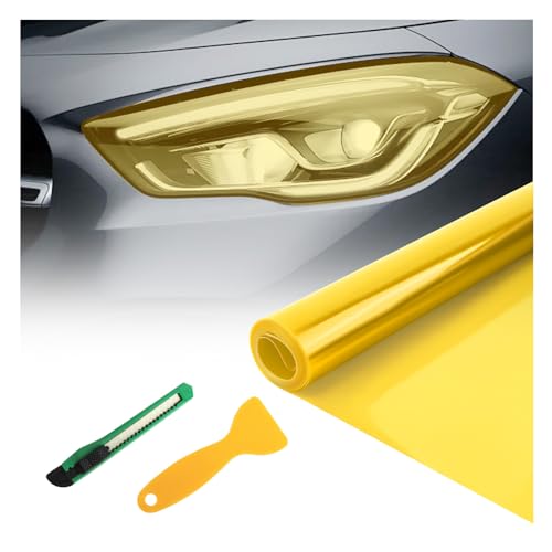 12×47" Car Headlight Tint Film,Cuttable Taillight Tint Film Kit with Squeegee & Cutter,Waterproof Tail Light Tints Films Car Exterior Accessories for Headlights Fog Lights Tail Lights (Yellow) - color: Yellow