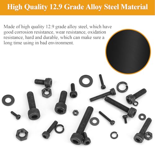 2180 Pieces Black M2 M3 M4 M5 Hex Socket Head Cap Screws Nuts Washers Assortment Kit, Metric Screw Assortment with Hex Wrenches, 12.9 Grade Alloy Steel, Fully Threaded - size: M2/M3/M4/M5, style: Socket Head