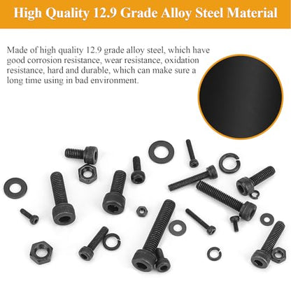 2180 Pieces Black M2 M3 M4 M5 Hex Socket Head Cap Screws Nuts Washers Assortment Kit, Metric Screw Assortment with Hex Wrenches, 12.9 Grade Alloy Steel, Fully Threaded - size: M2/M3/M4/M5, style: Socket Head