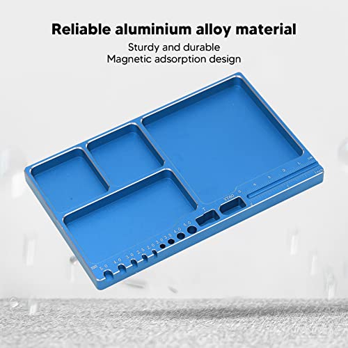 RC Magnetic Tray, 16x10x1.1cm Universal Aluminium Alloy Screw Tray RC Model Repair Tool Tray with Magnetic Pad for RC Trucks (Blue) - color: Blue