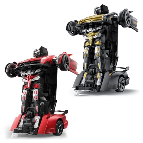 Veeniix V992 Red and Golden Transform Robot RC Cars, 1:14 Scale, 2-in-1 Robot Toy Car with Sound & Light Effects, Gesture Sensing, Automatic Deformation, Ideal Gift for Boys and Girls