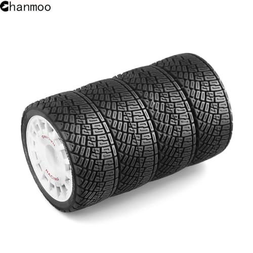 1/10 RC Rally Car Tires On Road Tyres 12mm Hex Plastic Wheels Rims Compatible with 1/10 Scale Racing Car Tamiya TT01 TT02 XV01 TA06 PTG2 HPI KYOSHO HSP RC On-Road Car 4PCS (White) - color: White