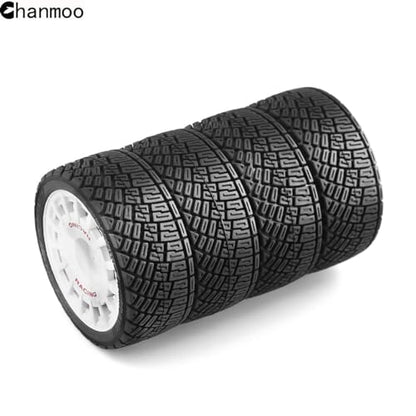 1/10 RC Rally Car Tires On Road Tyres 12mm Hex Plastic Wheels Rims Compatible with 1/10 Scale Racing Car Tamiya TT01 TT02 XV01 TA06 PTG2 HPI KYOSHO HSP RC On-Road Car 4PCS (White) - color: White