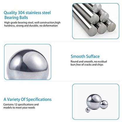 690 Piece 1-10mm 15 Sizes Metric Precision 304 Stainless Steel Assorted Loose Bicycle Bearing Steel Ball Assortment Kit - size: 0.039 - 0.394 in