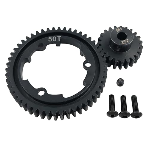 Hardened Steel 1.0 Mod Spur Gear with 23T Pinion for X-Maxx Maxx E-Revo (50T) | 1/5 Scale,1/7 XO-1,1/10 Maxx,E-Revo 2.0 VXL,Heavy Duty,Upgrade Parts,6449 Compatible,High Strength - style: 50T