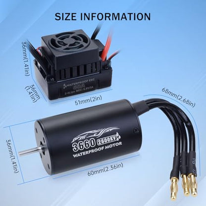 Surpass Hobby 3660 2600KV Brushless Motor and ESC 60A 2s Lipo esc Motor Combo for 1/10 Remote Control Cars Trucks Off-Road Vehicle - size: 2600KV, style: 3660 Motor and 60A ESC