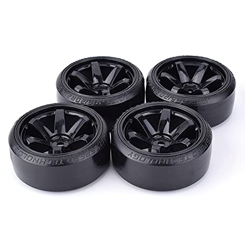 4Pcs 63mm RC Drift Car Tires Hard Tyres Plastic Wheel Rims for 1/10 On-Road Drifting Car for HSP Tamiya HPI Kyosho Spare Parts(Black) - color: Black