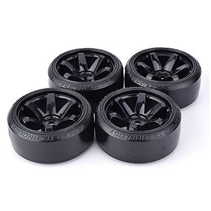 4Pcs 63mm RC Drift Car Tires Hard Tyres Plastic Wheel Rims for 1/10 On-Road Drifting Car for HSP Tamiya HPI Kyosho Spare Parts(Black) - color: Black
