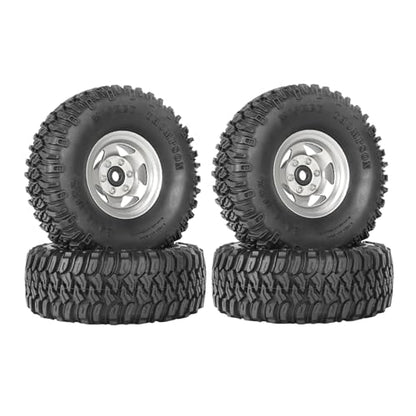 4PCS 1.55 Inch Aluminum Alloy 5Spoke Beadlock Wheel Rim Tyre and 95mm Rubber Tires Set for 1/10 RC Rock Crawler Car Upgrade Parts for Tamiya Axial AX90069 D90 TF2 CC01 LC70(A-Silver) - color: A-silver