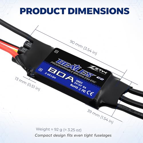 ZTW Beatles G2 80A ESC 2-6S Built-in Switching BEC 5V/6V 8A Brushless Speed Control for RC Airplane Aircraft Fixed-Wing - size: 80A