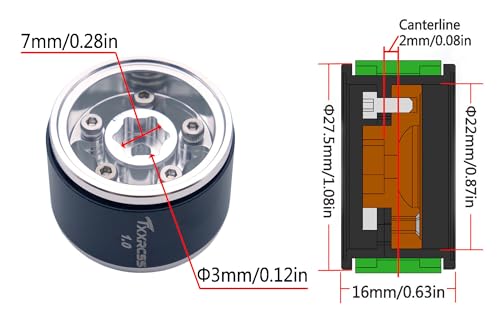 RC 1.0 Beadlock Wheels Offsets -2 Aluminum Rims for AX24 1/18 TRX4M All 1/24 Scale SCX24 Deadbolt RC Crawler Car Wheels Upgrades 4Pc (Silver) - color: Silver