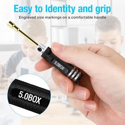 4.26 Inch Mini 7pcs Micro RC Hex Nut Screwdriver Set (2.0-5.0) mm | Hex Head Nut Driver Set, Durable Hex Socket Set RC Tools Kit with Replaceable Tips for 1/24 &1/18 RC Car Truck Hobby Repair