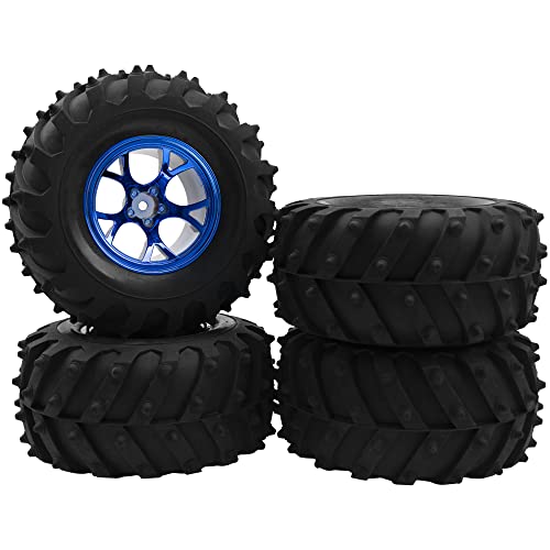 4.72''OD Rubber Tires & Wheel Rim 12mm Hex Hub Compatible with RedCat Volcano Traxxas Rustler HPI HSP Tamiya Exceed Himoto 1/10 Off-Road Monster Truck,120mmx56mm (Blue) - color: Blue