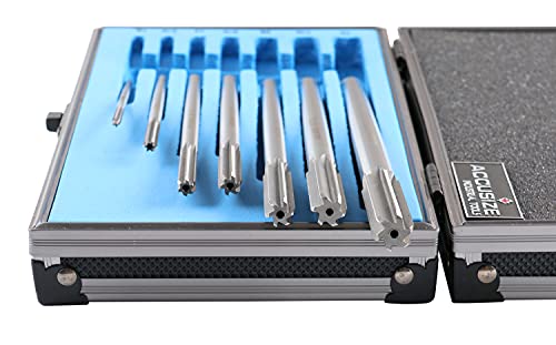 Accusize Industrial Tools Chucking Reamer Set, 1/8" to 1/2" by 1/16", 7 Pc | HSS M2 Premium, Straight Flute, Right Hand Cut, ANSI, Aluminum Case, 5528-SH00 - size: Fractional 1/8" thru 1/2" by 16ths