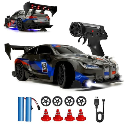 HTURCCOP RC Drift Car 2.4GHz 1:24 Scale 4WD 25KM+/H High Speed Model Vehicle with LED Lights Drifting Tire Racing Sport Toy Car for Adults Boys Girls Kids Gift (Black) - color: Black