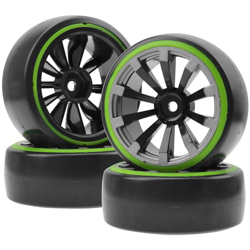 ShareGoo 12mm Hex RC Drift Car Wheels and Hard Plastic Tires Compatible with Traxxas HSP Redcat Tamiya HPI Kyosho 1/10 Scale On-Road Drifting Drift Car, Set of 4