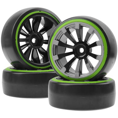 ShareGoo 12mm Hex RC Drift Car Wheels and Hard Plastic Tires Compatible with Traxxas HSP Redcat Tamiya HPI Kyosho 1/10 Scale On-Road Drifting Drift Car, Set of 4