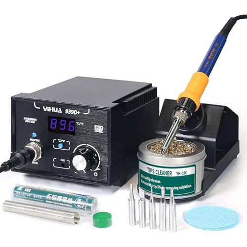YIHUA 939D+ Digital Soldering Station, 75 Watt Equivalent with Temperature Control, °C/°F Display. ESD safe for Electronics. Aluminum Panel (Resists Burn). Solder Tips, Lead-free Solder & Extras - style: Retro Style 75W