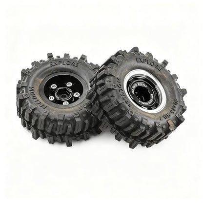 0.7” Wheel & Mud Terrain Tire Set for 1/30 RC Crawler, -1.00mm Offset, Axial SCX30 & Redcat Ascent-32, CNC Aluminum Rims, 5mm Hex, Shims Screwdriver Included, Pre-Assembled, 4 pcs, Black - color: Black, size: Loose-dirt-mud-bite
