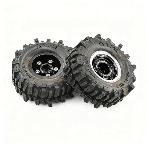 0.7” Wheel & Mud Terrain Tire Set for 1/30 RC Crawler, -1.00mm Offset, Axial SCX30 & Redcat Ascent-32, CNC Aluminum Rims, 5mm Hex, Shims Screwdriver Included, Pre-Assembled, 4 pcs, Black - color: Black, size: Loose-dirt-mud-bite
