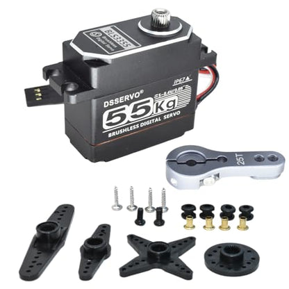 55KG Brushless Servo, BLS3355 High Torque IP67 Waterproof Steering Digital RC Servo for 1/8 1/10 RC Car Crawler Truck Buggy Boat Plane Robot 270 Degree (All Metal Shell)